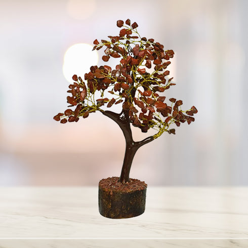 Pushkar Brown Gemstone Tree With Wooden Base